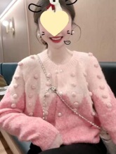 法式温柔撞色拼接立体球球毛衣外套女秋冬甜美减龄百搭显瘦针织衫