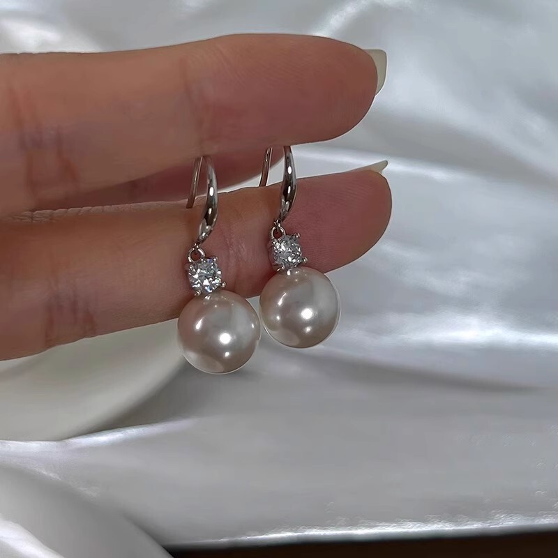 S925银针微镶精致锆石花朵耳钉女小众高级感珍珠耳环真金电镀耳饰|undefined