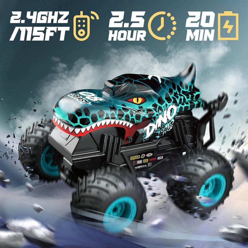 New model music and light remote control stunt car, 360-degree rotating monster truck with dinosaur head and shark head, children's toy car New model music and light remote control stunt car, 360-degree rotating monster truck with dinosaur head and shark head, children's toy car