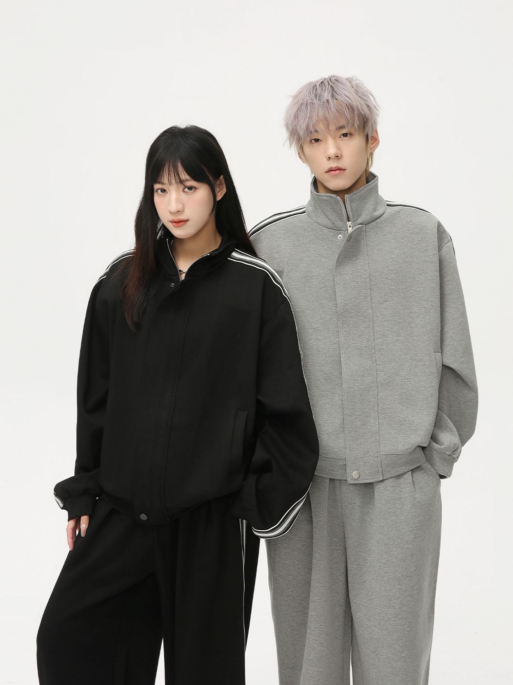 MTLCLOTHES para hombre | Nueva versión coreana de la barra lateral, diseño de contraste, cuello alto, chaqueta con cremallera, pantalones casuales