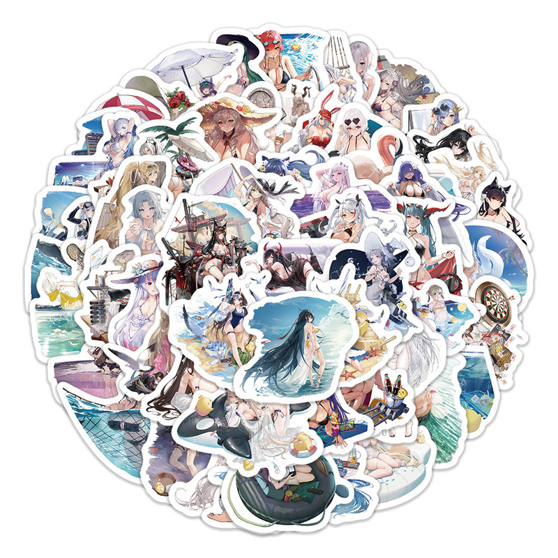 60 Pieces of Azur Lane Summer Skin Stickers for Notebooks, Mobile Phones, Luggage, Cross-Border Waterproof Wholesale, Cute