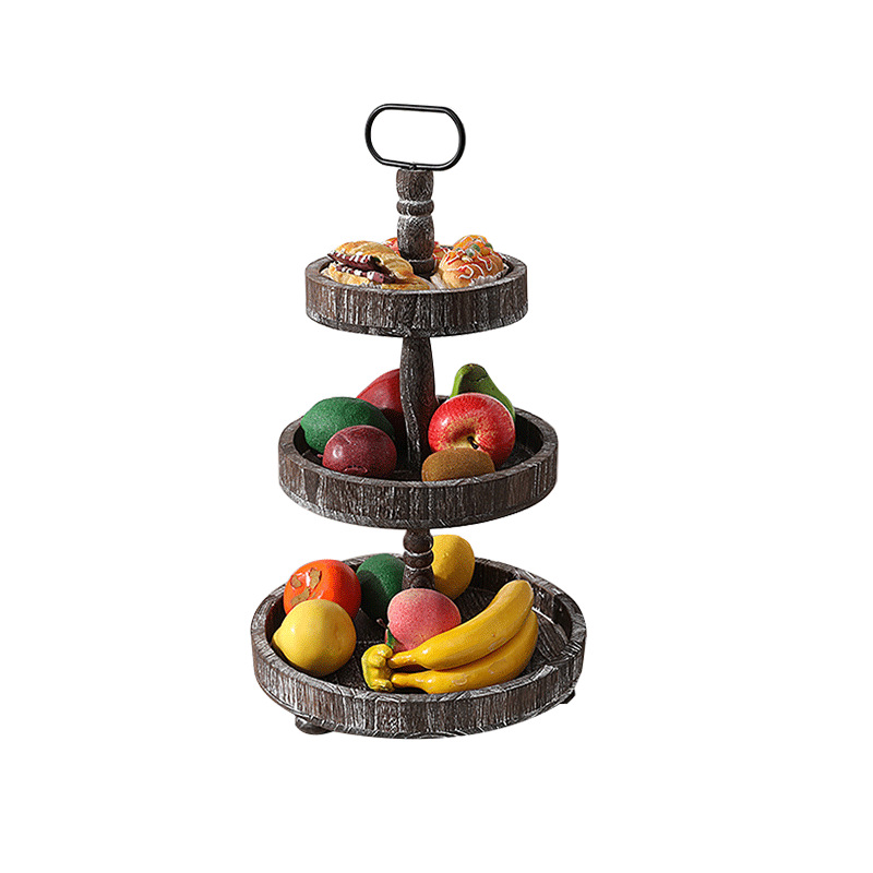 Cruzar la frontera de madera retro de múltiples capas merienda soporte plato de fruta pastel de frutas secas de múltiples capas bandeja de hogar soporte de postre soporte de exhibición