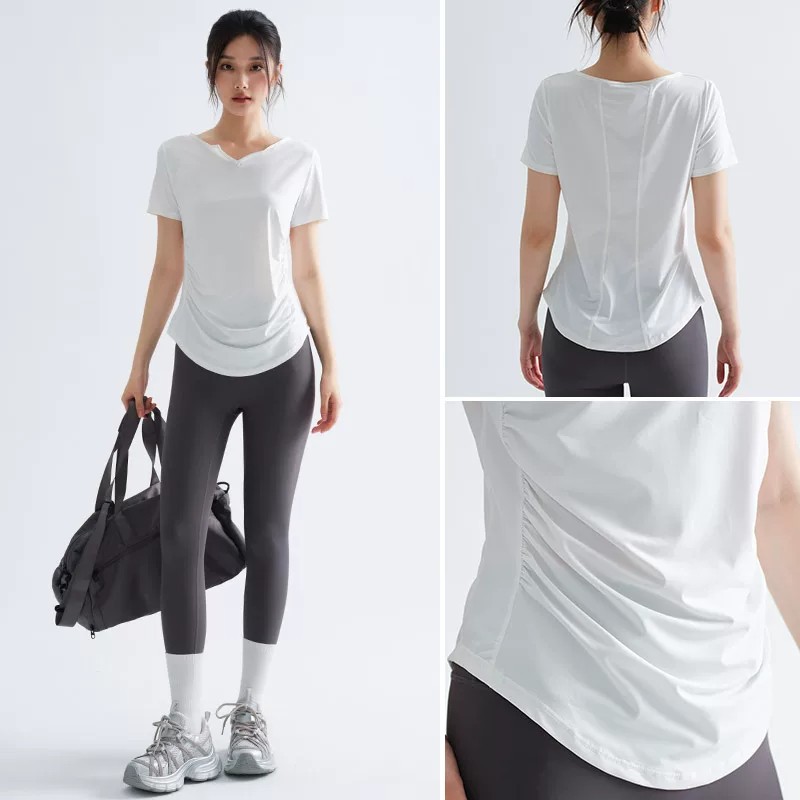 Sports Short-Sleeved T-Shirt for Women, Quick-Drying, Large Size Yoga Wear, Fitness Wear Top, Plus-Size Running Training Suit, Summer