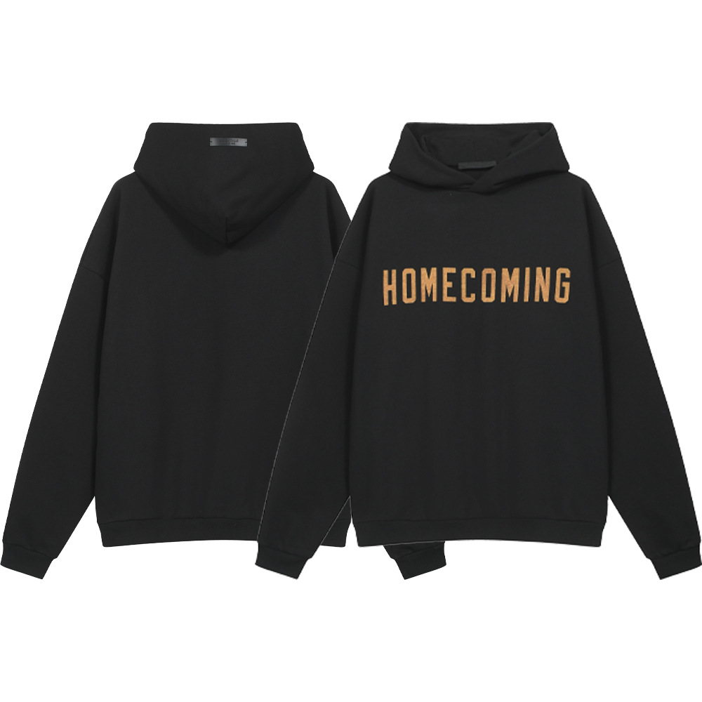 24FW FOG ESSENTIALS lavado con agua para hacer letras viejas imprimidas para hombres y mujeres sueltas casuales sudadera con sombrero