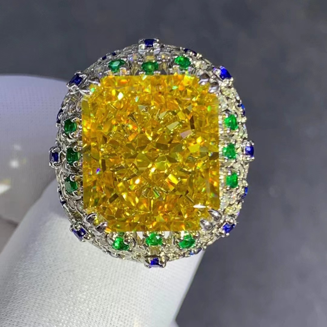 Reddean diamante corte amarillo anillo de diamantes de alto carbono 15 quilates VVS nivel D color 3EX anillo de diamantes de alto carbono
