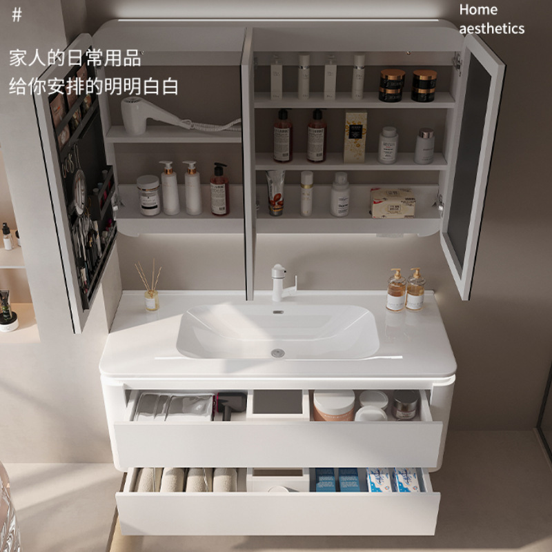 丸みを帯びた浴室キャビネット、セラミック一体型洗面台、洗面台トップ、トイレ洗面台、洗面台キャビネットセット、無垢材浴室キャビネット|undefined