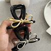 High-end metal black plastic hairgrip with bow, crab pin, light luxury style, bright catchy style