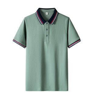 230g Double Pique Cotton Polo Shirt Men's Embryo Shirt Light Business Pure Color T-Shirt Short-Sleeved Pure Color Elastic Lapel T-Shirt