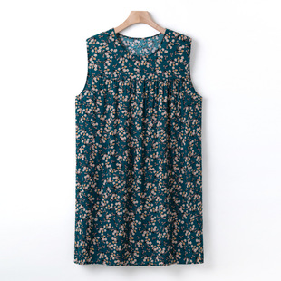 Middle-Aged and Elderly Mothers' New Summer Cotton Silk Dress, Women's Cotton Silk Nightgown, Large Size Fashionable Belly-Covering Skirt