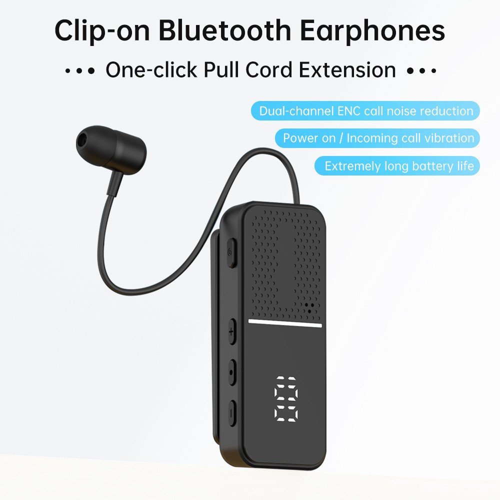 Cross-Border New Model Clip-On Wireless Bluetooth Earphones, In-Ear Type, Ultra-Long Battery Life, Digital Display, Noise Reduction, Suitable for Sports, Business, and Riders