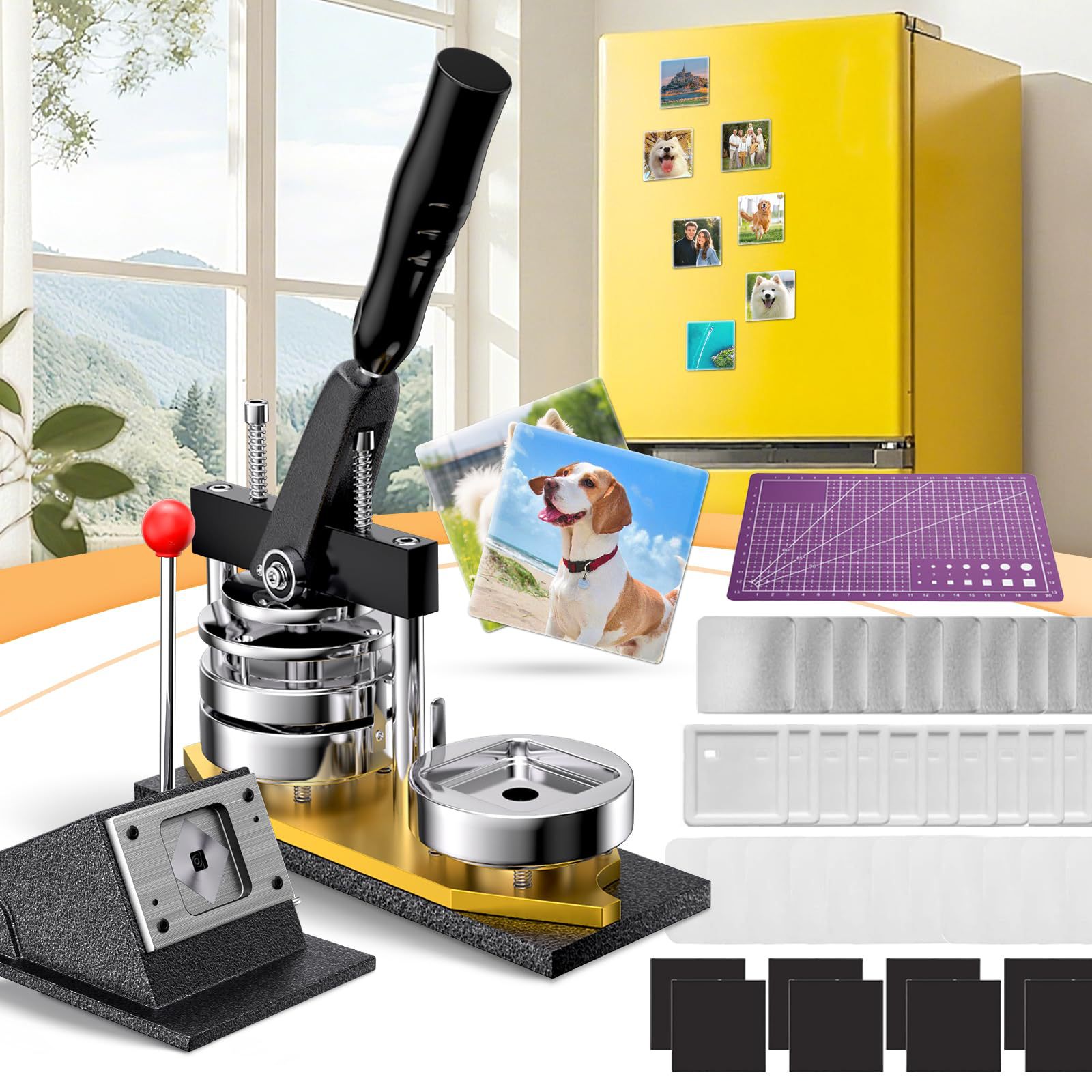 50 * 50MM máquina de insignia cuadrada cuadrada esquina redondeada refrigerador cuadrado pegado máquina casera máquina de insignia transfronteriza