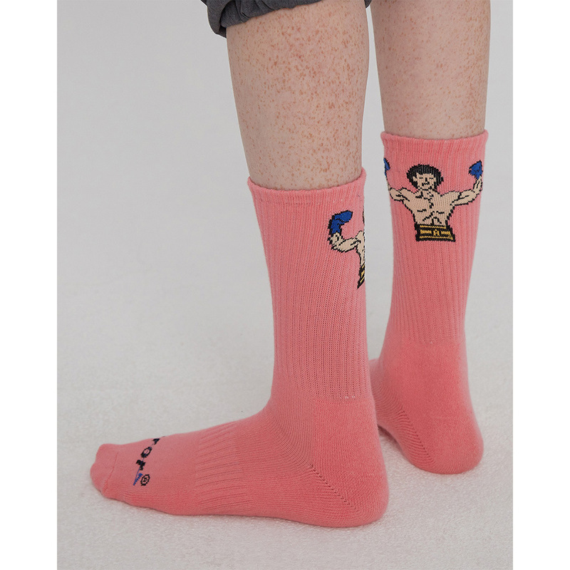 Ad Boxing Hercules Snow Mountain Cartoon Socks Korean Trendy Simple Sports Pure Cotton Mid-Calf Socks for Men and Women Wholesale