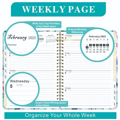 Cross-border Amazon 2024-2025 English Notepad A5 Metal Coil Notebook Weekly Planner