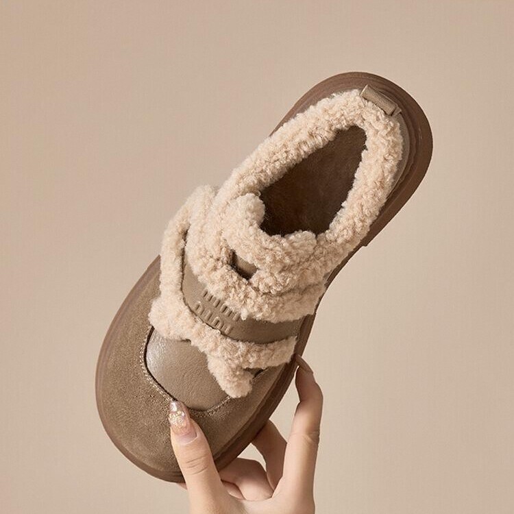 Sheepskin Version~Snow Boots for Women 2026 New Style Velcro Thick Heel Thick-Soled Loafers Warm Lambswool Shoes
