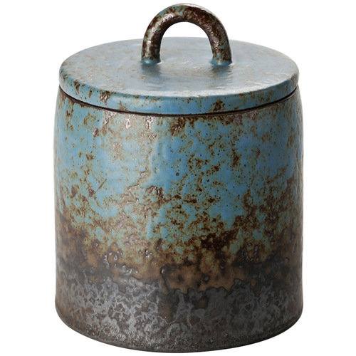 Coarse pottery tea can, awakening tea can, Japanese-style tea warehouse ceramic sealed storage jar, Pu'er retro tea box packaging tea set