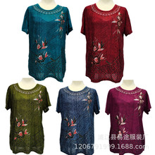 夏季新款中老年妈妈装 冰丝烫金短袖T恤衫 女士半截袖汗衫服装厂