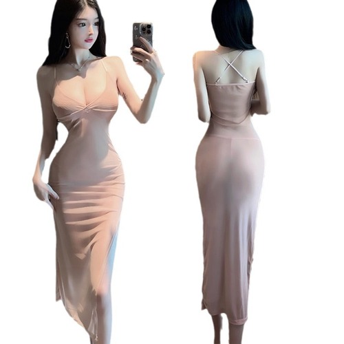 Night Fun Lingerie Sexy Pajamas Long Skirt Transparent Suspender Nightgown Mesh Dress Slit Temptation One Piece Dropshipping