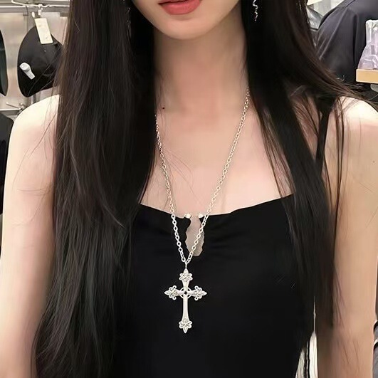 Subculture Necklace Gothic Diablo Style Cross Necklace Y2K Subculture Cross-border Wholesale One Piece Hair Chain