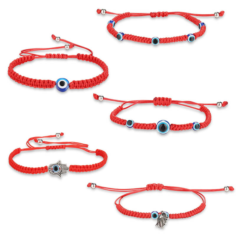 European and American Popular Blue Eyes Hand-Woven Bracelet for Women Cross-Border Devil's Eye Seven-Section Red Rope Bracelet Manufacturer Wholesale