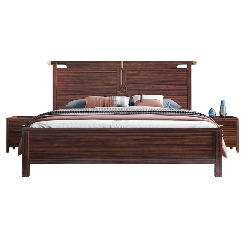 Nueva cama china de madera maciza de madera negra de 1,8 metros cama doble moderna simple de madera maciza doméstica almacenamiento de presión de aire cama de boda