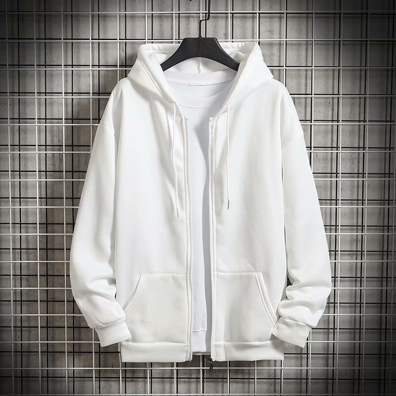 Autumn and winter men's hooded sweater zipper cardigan plus size loose solid color trendy hoodie versatile casual coat trendy
