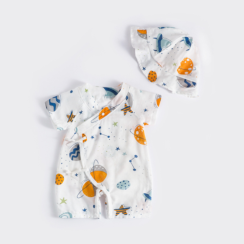 Bebé ropa de verano traje lindo niños y niñas bebé bambú algodón gasa mameluco verano fino recién nacido mono