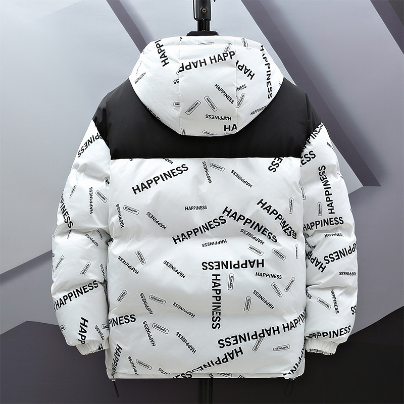 Hombre encapuchado algodón hombre invierno engrosado 2024 impresión chaqueta de algodón chaqueta gran fábrica de algodón suelto al por mayor