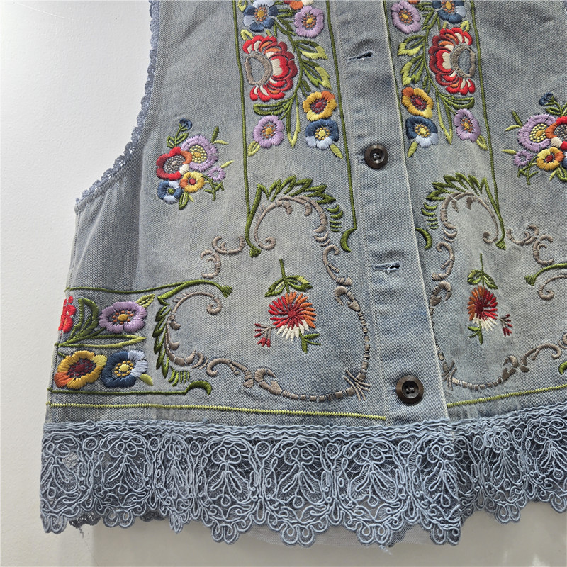 Estación europea 2026 primavera nuevo estilo retro cuello de pie industria pesada bordado chaleco de vaqueros mujer moda universal hombro