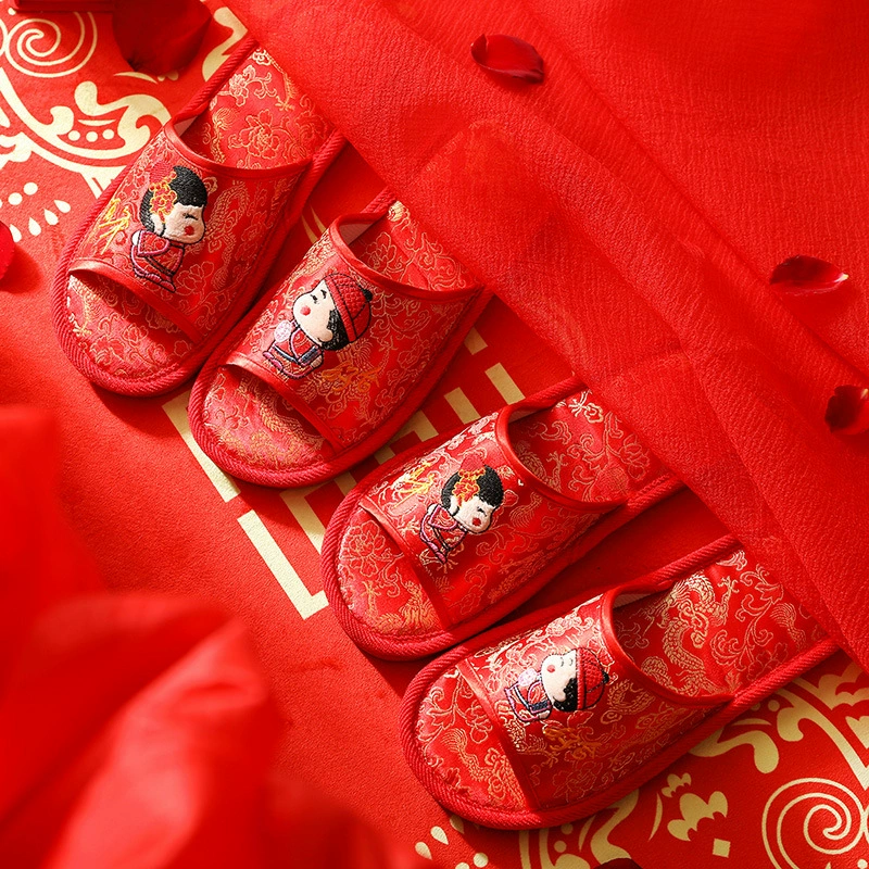 Свадебные тапочки Aifei, красные столетние хаэ, тапочки для пары счастливым словом для спальни, весенне-осенние праздничные принадлежности