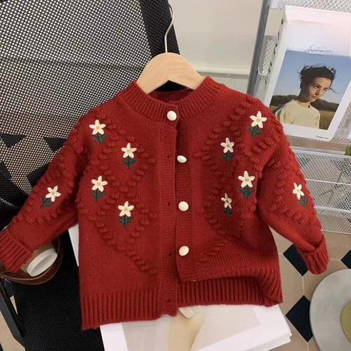 Children's New Knitted Cardigan Girls' Autumn and Winter Embroidered Sweater Coat Fashionable and Stylish Knit Top Versatile Trendy 