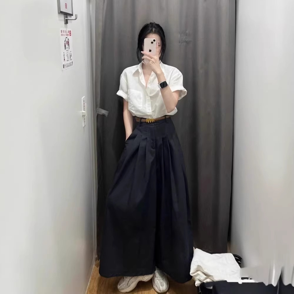 Áo sơ mi cổ polo ngắn tay cotton linen form chuẩn vai — màu trắng chi tiết 2