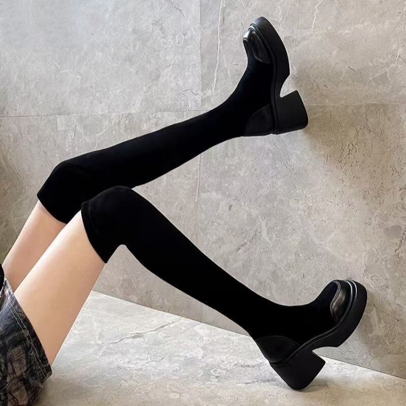 Over-the-knee long boots for women 2026, slimming, thigh-hugging, thick-soled, European and American fashion, versatile high-heeled, high-tube stretch boots Over-the-knee long boots for women 2026, slimming, thigh-hugging, thick-soled, European and American fashion, versatile high-heeled, high-tube stretch boots
