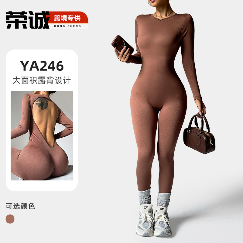 Cross-Border European and American New Long-Sleeved One-Piece Yoga Clothes for Women Fitness Sports Breathable Jumpsuits Autumn and Winter Yoga Pants Suits