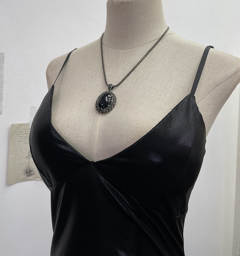 Sexy Liquid Metal Color Sling Dress with Chest Pad Dress