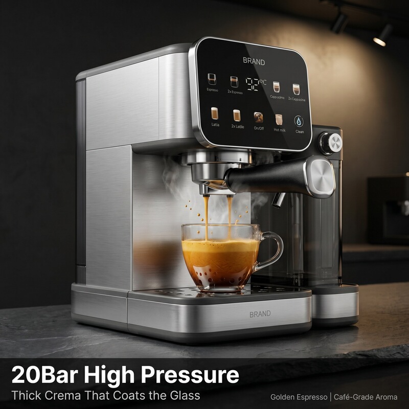 English Smart Touch Screen Semi-Automatic Espresso Machine with Milk Frothing, Pre-Infusion, High-Pressure Extraction for Cappuccino, Latte, and Americano English Smart Touch Screen Semi-Automatic Espresso Machine with Milk Frothing, Pre-Infusion, High-Pressure Extraction for Cappuccino, Latte, and Americano