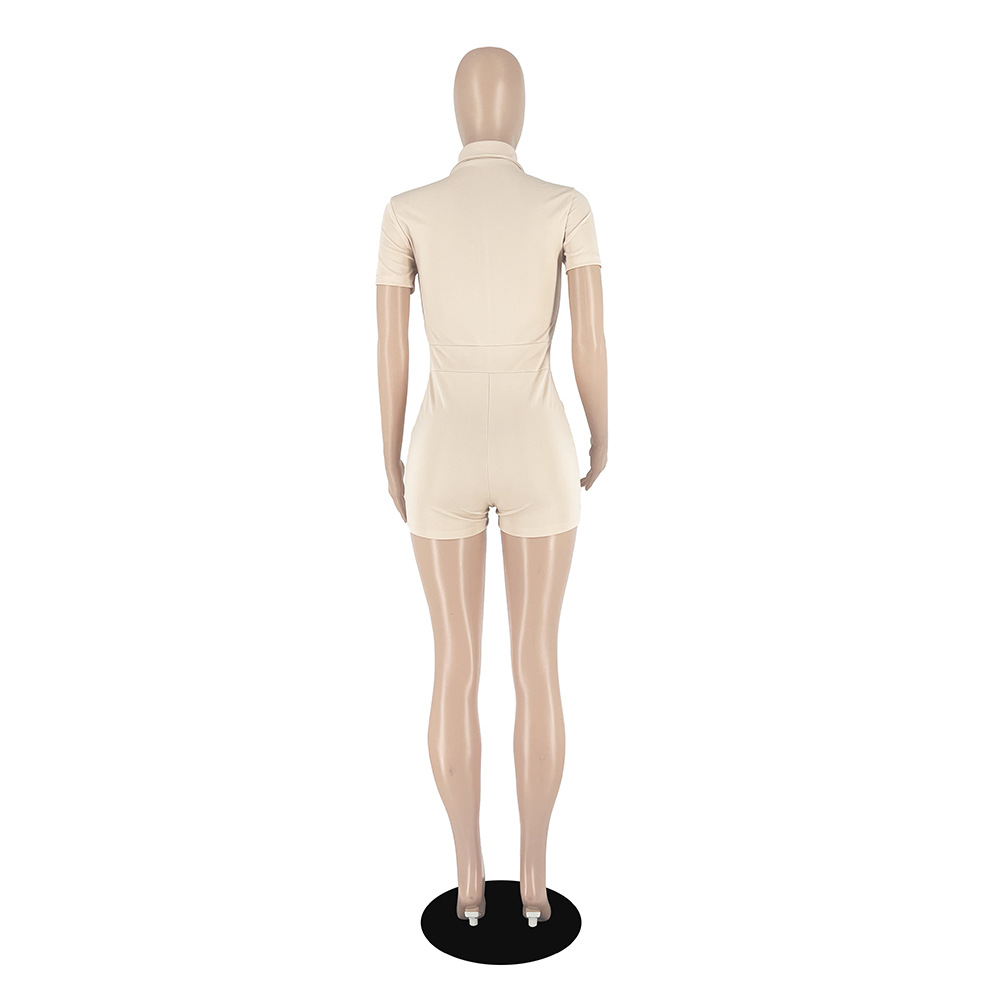 summer new zipper pocket solid color workwear jumpsuit_voghion.com