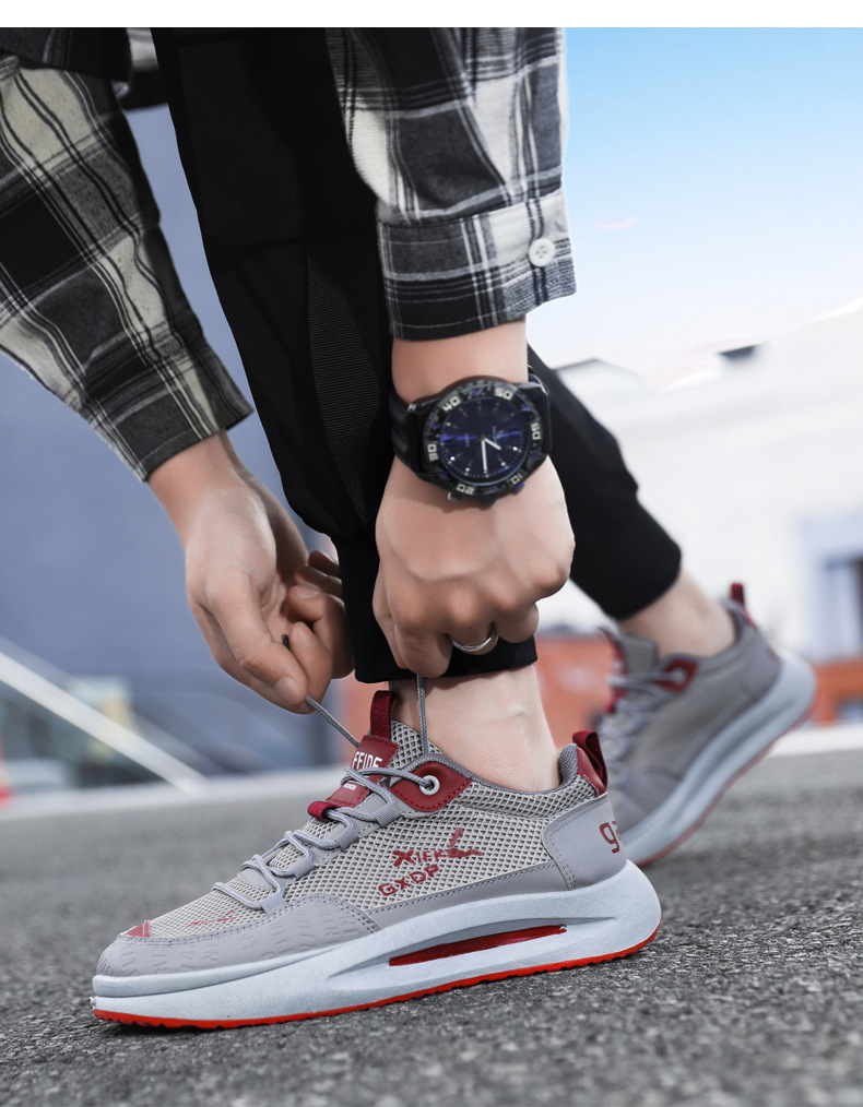 Herren Freizeitschuhe, Leichte Leder Sneaker Mit Mesh Einsatz_voghion.com