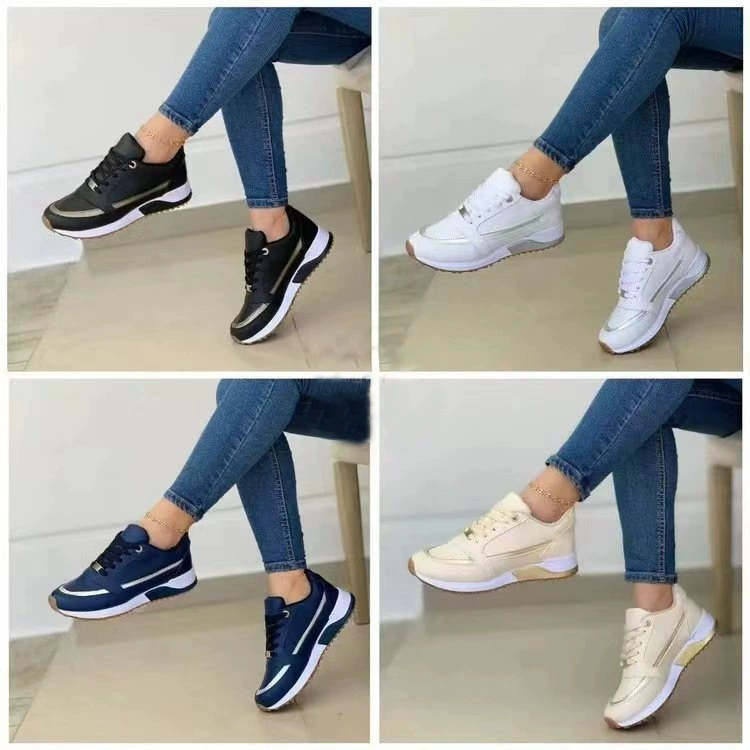 Женская спортивная обувь больших размеров 2024, внешняя торговля, Новая Европейская и американская платформа, плоский каблук, цвет, соответствующий круглому носку, повседневная женская обувь на шнуровке