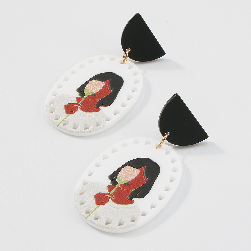 Nihaojewelry Retro Graffiti Portrait Plate Earrings Wholesale Jewelry display picture 9