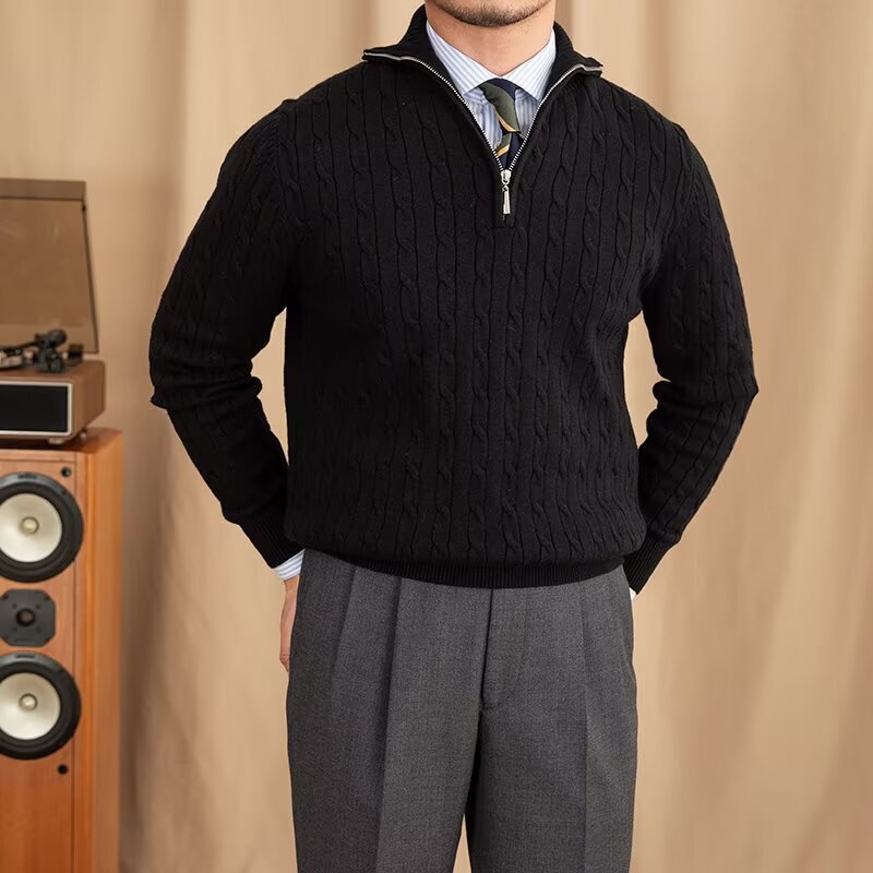 Autumn and Winter Half Turtleneck Zipper Knitwear Men's Long-Sleeved Black Pullover Bottoming Knitwear Business Casual Slim Top Autumn and Winter Half Turtleneck Zipper Knitwear Men's Long-Sleeved Black Pullover Bottoming Knitwear Business Casual Slim Top