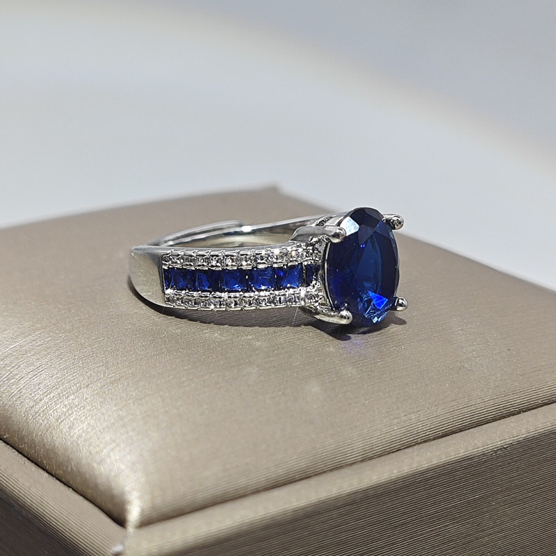 인터넷 연예인 라이브 판매 라이트 럭셔리 화려한 블루 뾰족한 크리스탈 컬러 지르콘 링 여성 패션 우아한 올 매치 오픈 링