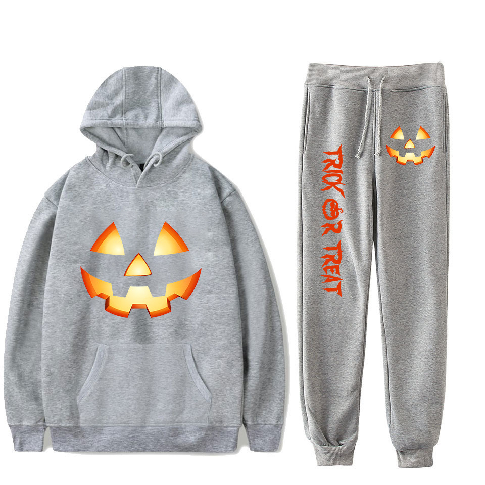 Women's Clothing creative pumpkin ghost face cartoon hooded sweatshirt leggings sports suit_voghion.com