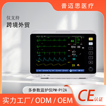 定制普迈思PM-P12A医用多参数心电监护仪血压心率血氧体温检测仪
