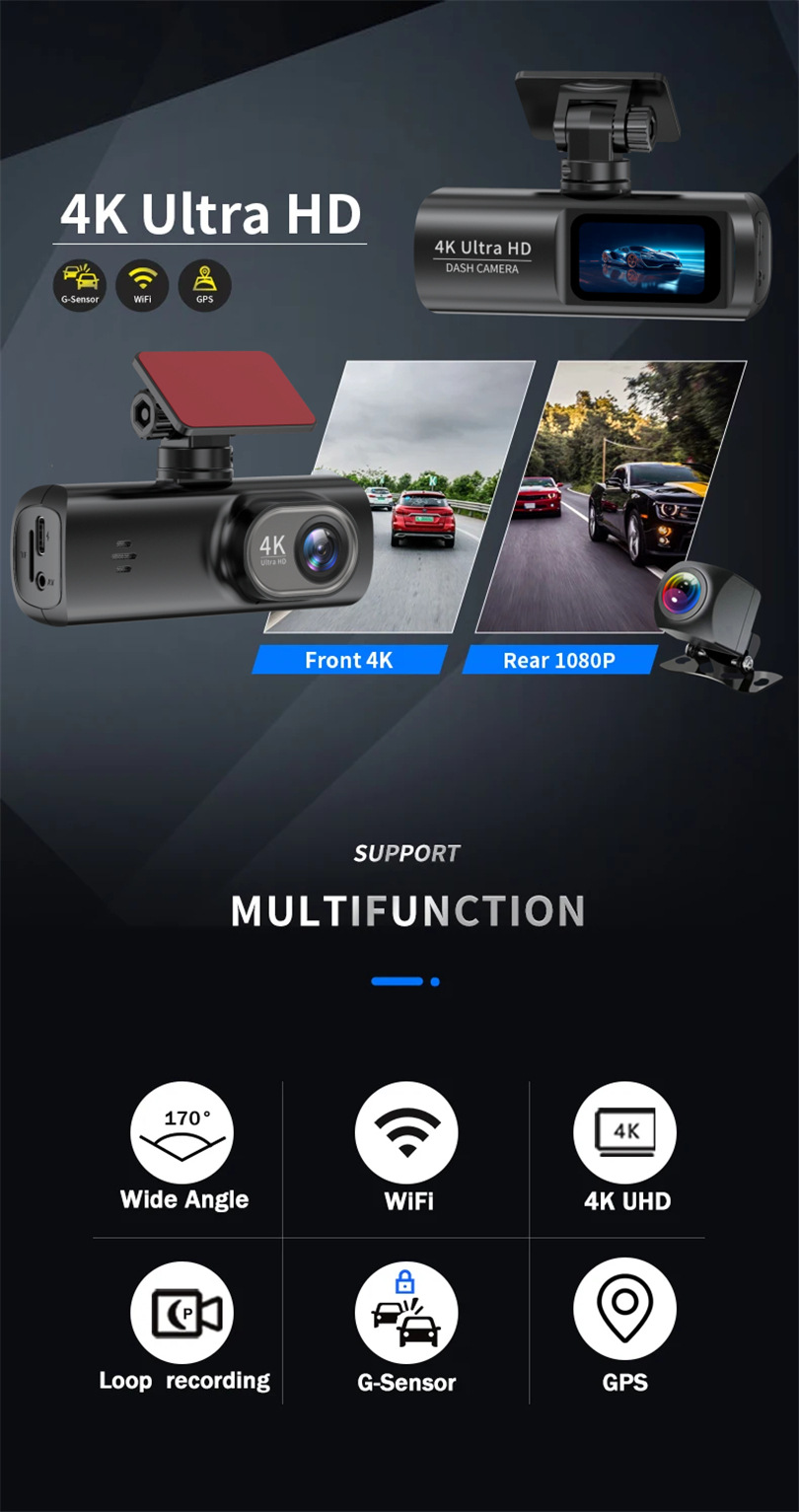 New V22 Dash Cam HD 4K Dual Front and Rear Recording Mobile WiFi Connection GPS Positioning Car Recorder