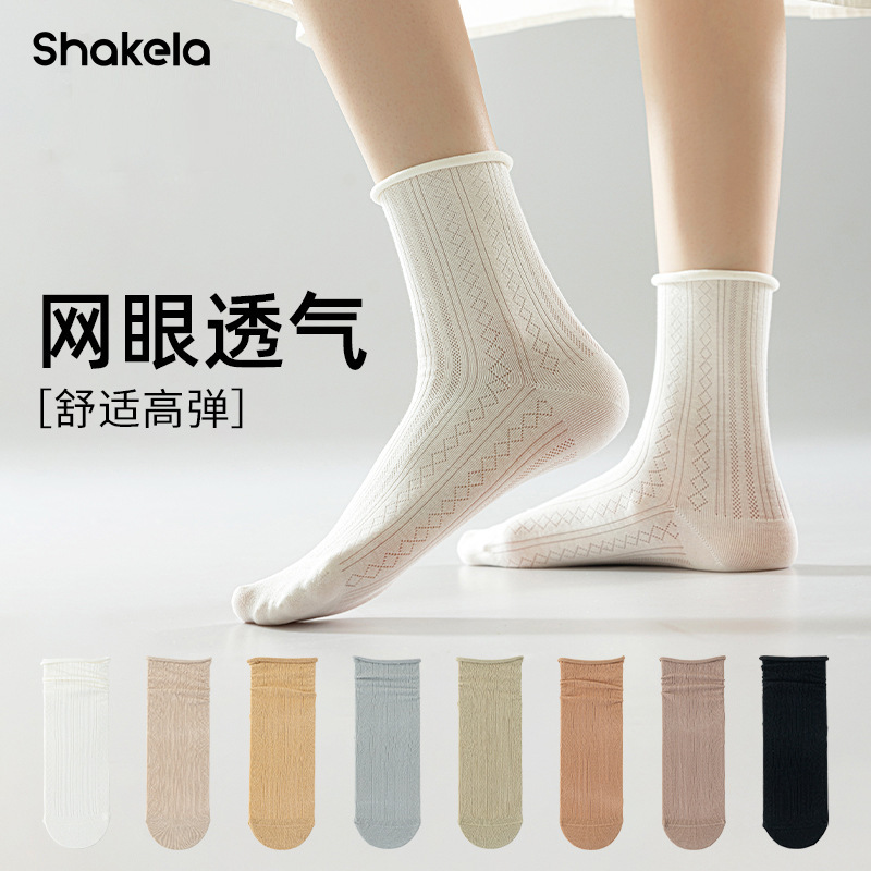 Stacked Socks Women's Spring and Summer Mesh Thin Korean Style Hollow Ins Style Ballet Shoes and Socks Breathable Mid-Socks Low Saturated Color
