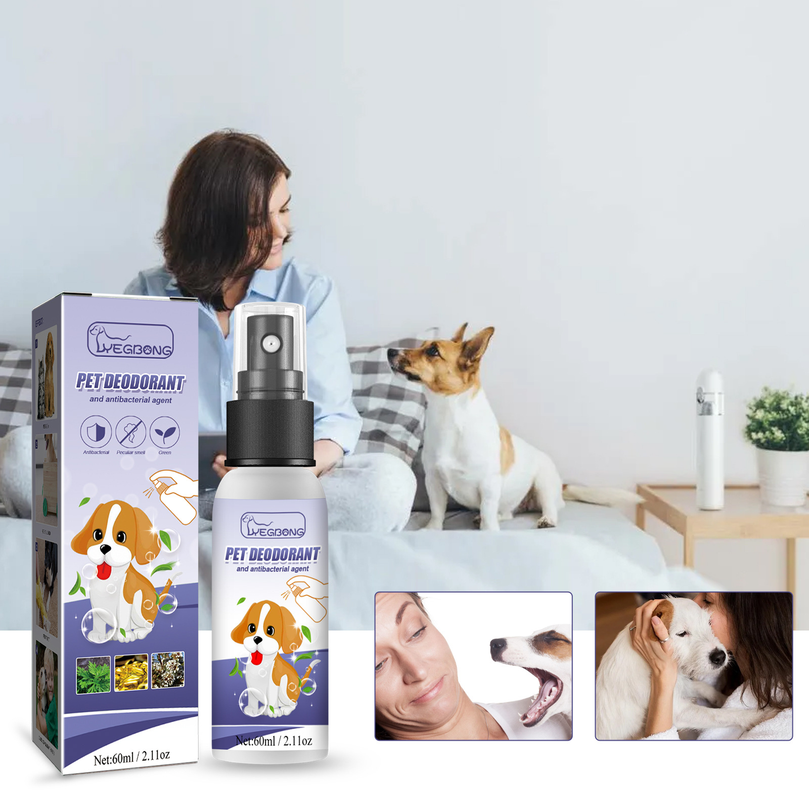 Yegbong Pet Deodorizing Spray for Dogs and Cats - Eliminates Urine Odor, Body Odor, Feces Odor, and Refreshes the Air