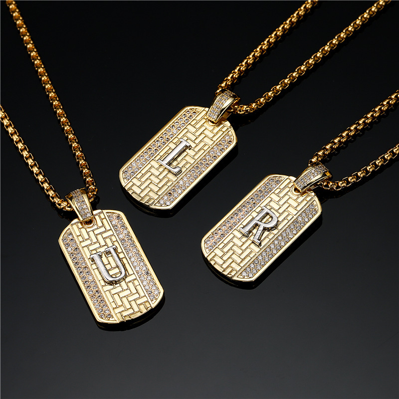 Hip-hop Jewelry 26 A-Z Pendant Inlaid Retro Personality Copper Necklace, Hiphop Necklace