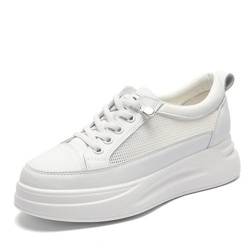 Women's single shoes, thick-soled sneakers, flat-soled shoes, women's casual lightweight height-increasing women's shoes, trendy new leather white shoes