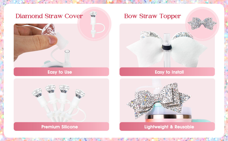 Diamond straw topper for stanley cup