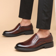 老人头男士商务透气皮鞋黑色圆头秋冬潮流休闲套脚耐磨单鞋91078